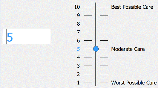 CAPI/ACASI: Numeric Scale Type Response vertical entry screen with midpoint label
